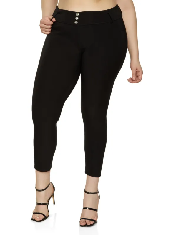 Plus Size 3 Button Detail Pull On Pants sold by Rainbow