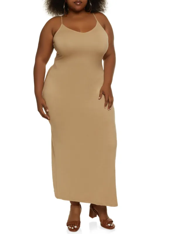 Plus Size Solid Scoop Neck Maxi Dress sold by Rainbow