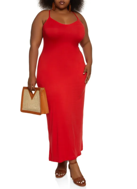 Plus Size Solid Scoop Neck Maxi Dress sold by Rainbow