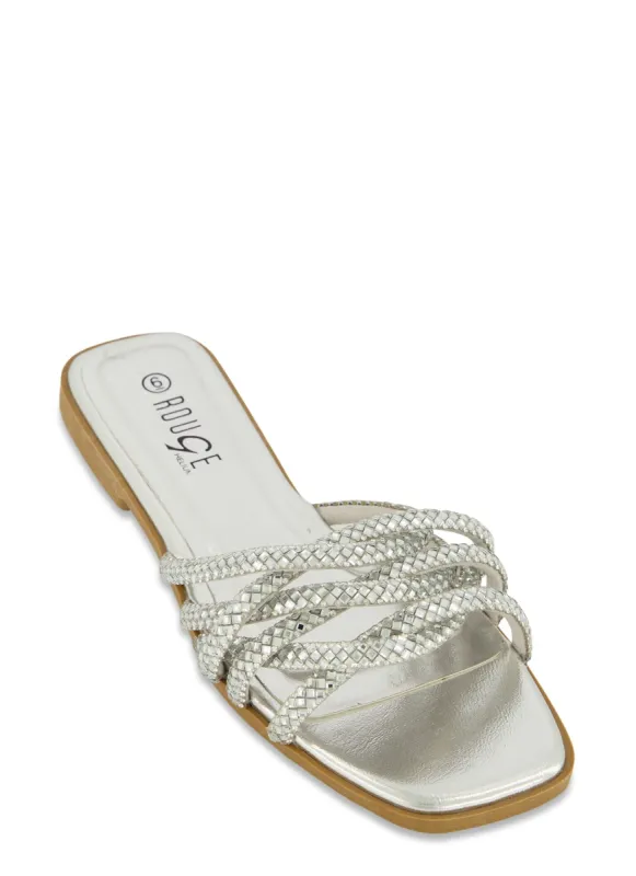 Woven Rhinestone Strappy Slide Sandals sold by Rainbow