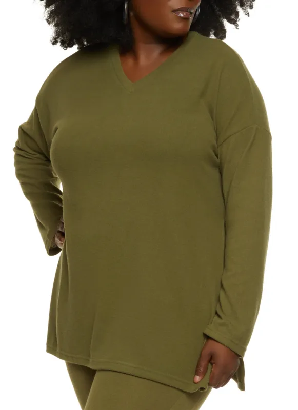 Plus Size Brushed Knit V Neck Tunic Top sold by Rainbow