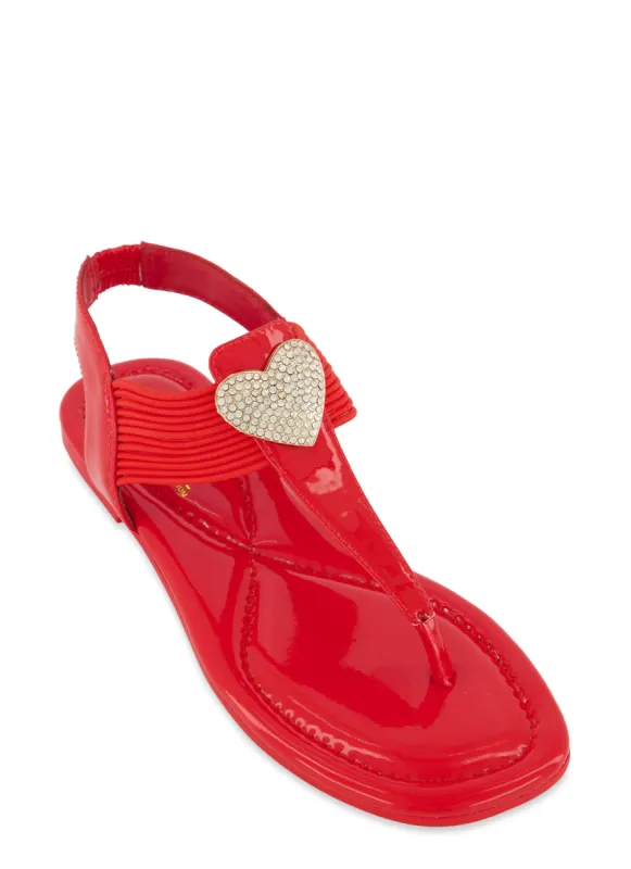 Heart Rhinestone Pendant Corded Thong Sandals sold by Rainbow