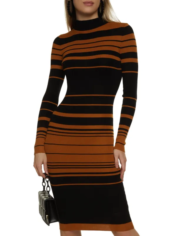Striped Mock Neck Midi Dress sold by Rainbow