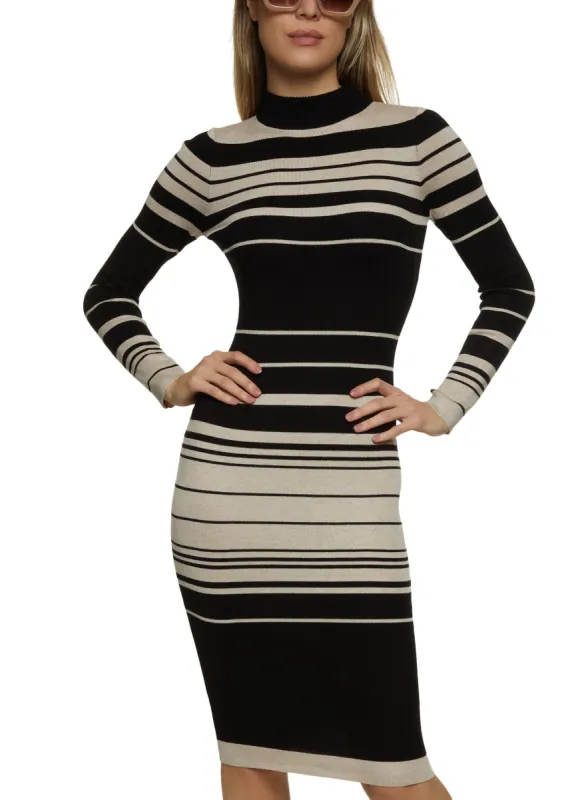 Striped Mock Neck Midi Dress sold by Rainbow