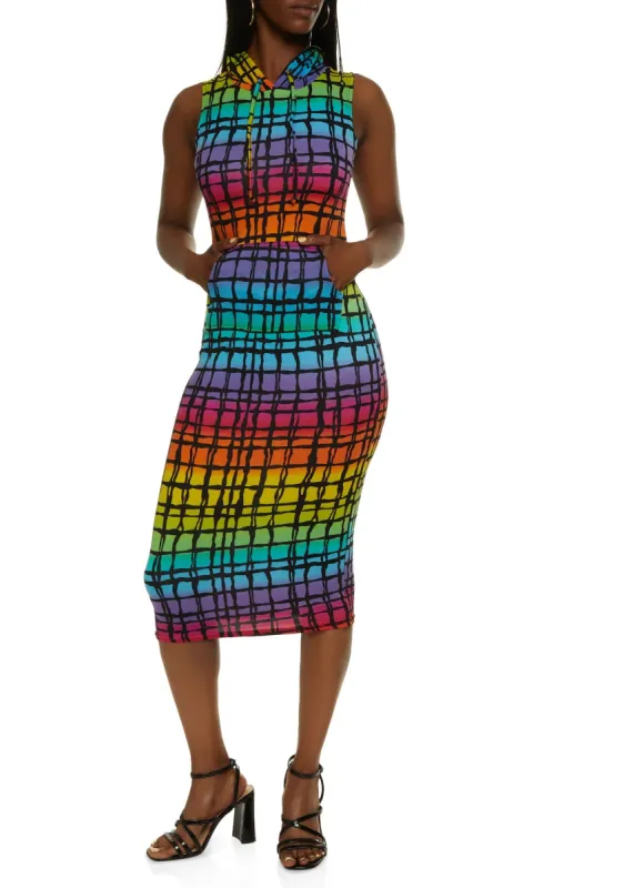Windowpane Print Sleeveless Hoodie Dress sold by Rainbow