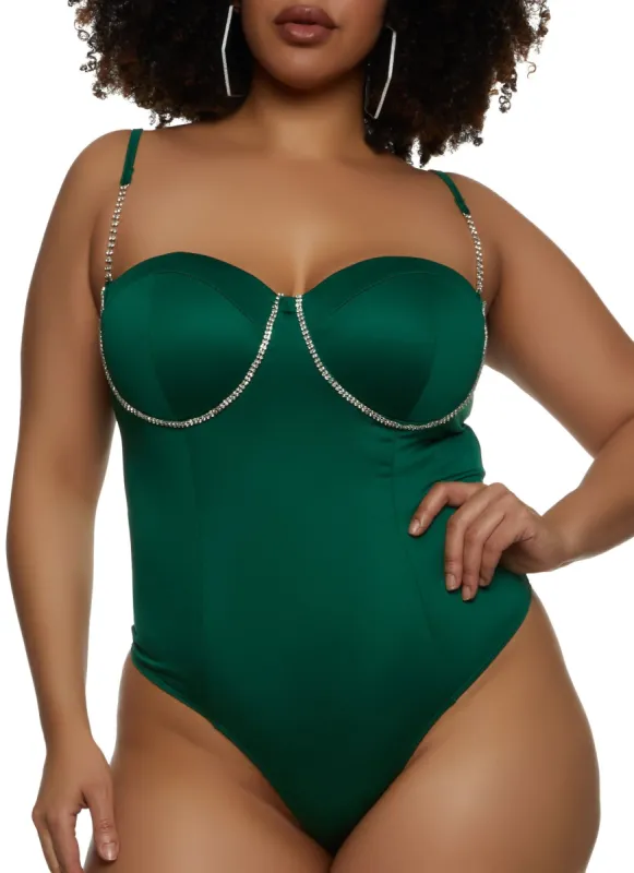 Plus Size Rhinestone Detail Bustier Bodysuit sold by Rainbow