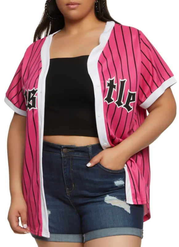 Plus Size Striped Hustle Mesh Baseball Tee sold by Rainbow