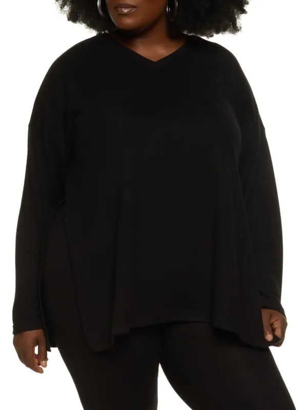 Plus Size Brushed Knit V Neck Tunic Top sold by Rainbow
