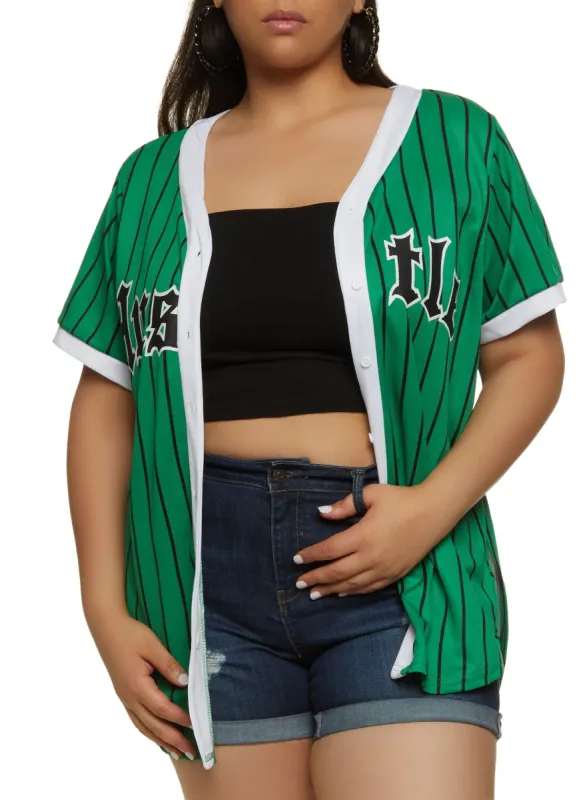 Plus Size Striped Hustle Mesh Baseball Tee sold by Rainbow