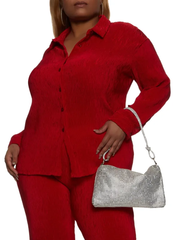 Plus Size Plisse Solid Button Front Shirt sold by Rainbow