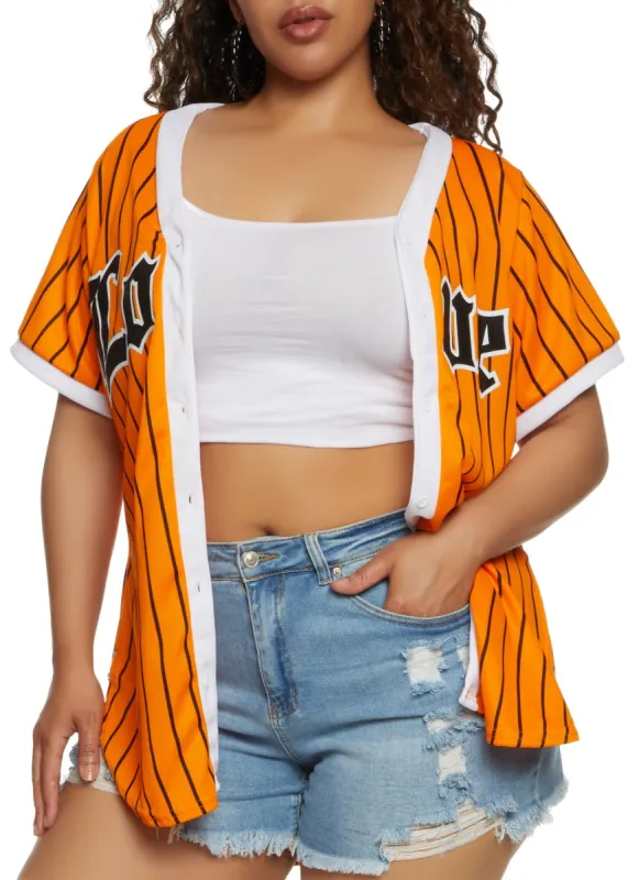 Plus Size Striped Love Mesh Baseball Tee sold by Rainbow