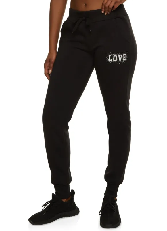 Love Rhinestone Graphic Drawstring Joggers sold by Rainbow