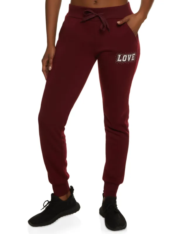 Love Rhinestone Graphic Drawstring Joggers sold by Rainbow
