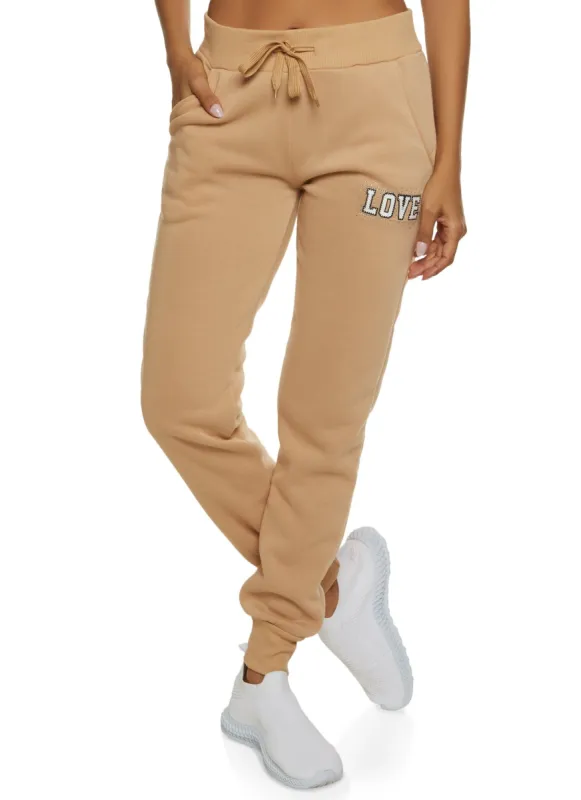 Love Rhinestone Graphic Drawstring Joggers sold by Rainbow