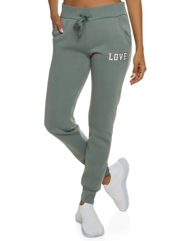 Love Rhinestone Graphic Drawstring Joggers sold by Rainbow