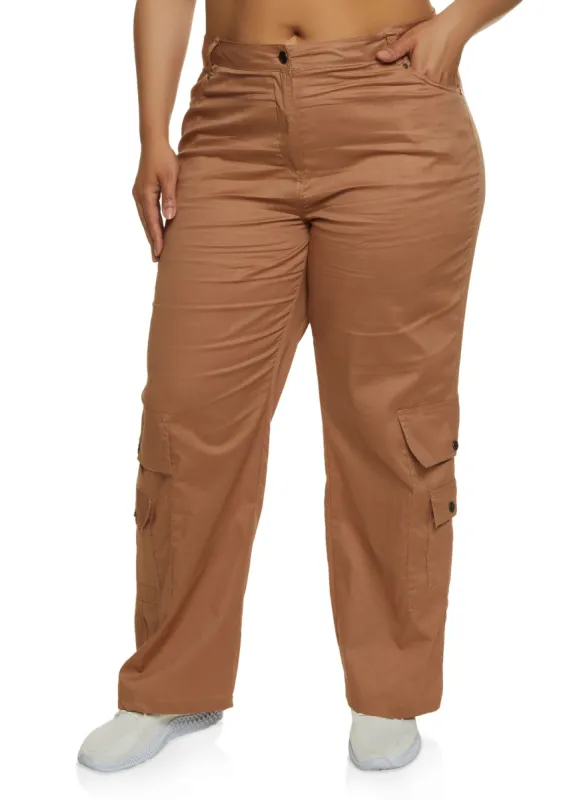 Plus Size Poplin High Waist Cargo Pants sold by Rainbow