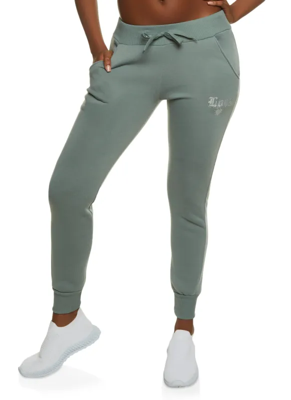 Love Rhinestone Joggers sold by Rainbow