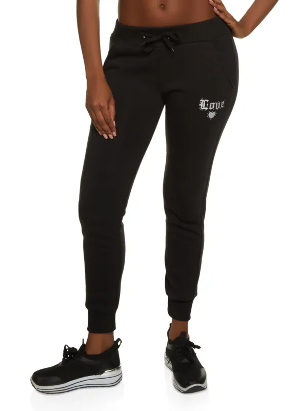 Love Rhinestone Joggers sold by Rainbow