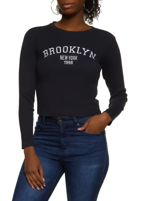 Brooklyn New York Embroidered Long Sleeve Tee sold by Rainbow