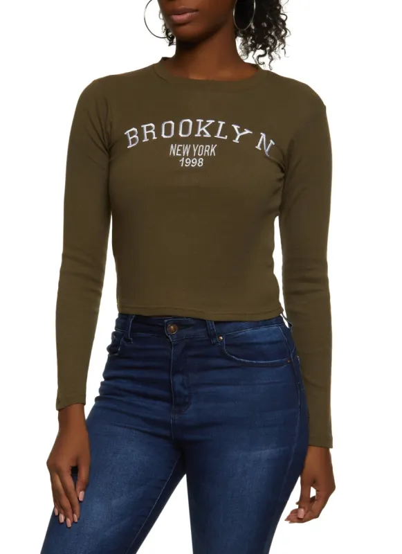Brooklyn New York Embroidered Long Sleeve Tee sold by Rainbow