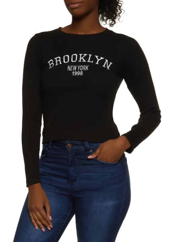 Brooklyn New York Embroidered Long Sleeve Tee sold by Rainbow