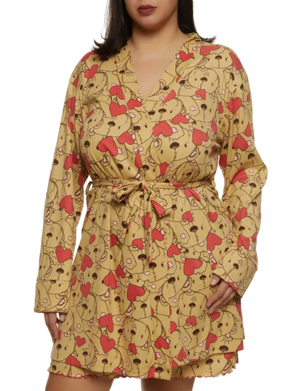 Plus Size Ribbed Bear Print Cami Nightgown with Robe sold by Rainbow