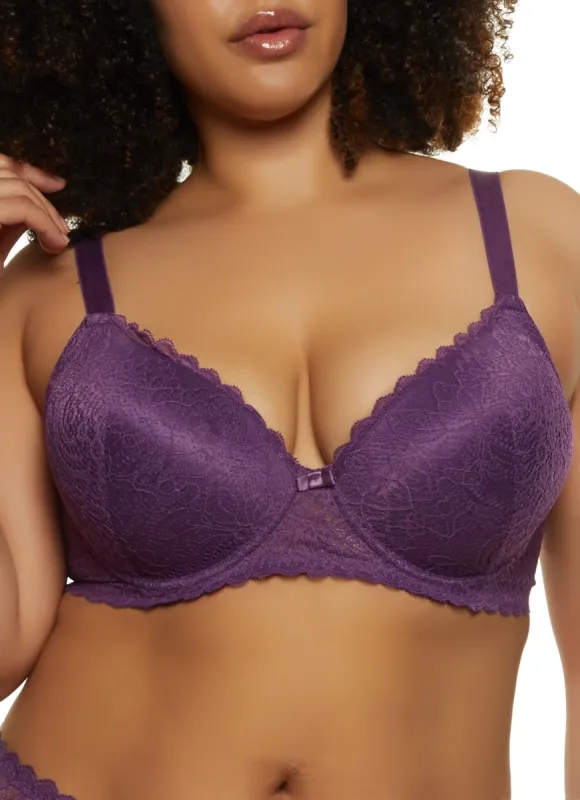 Plus Size Floral Lace Push Up Plunge Bra sold by Rainbow