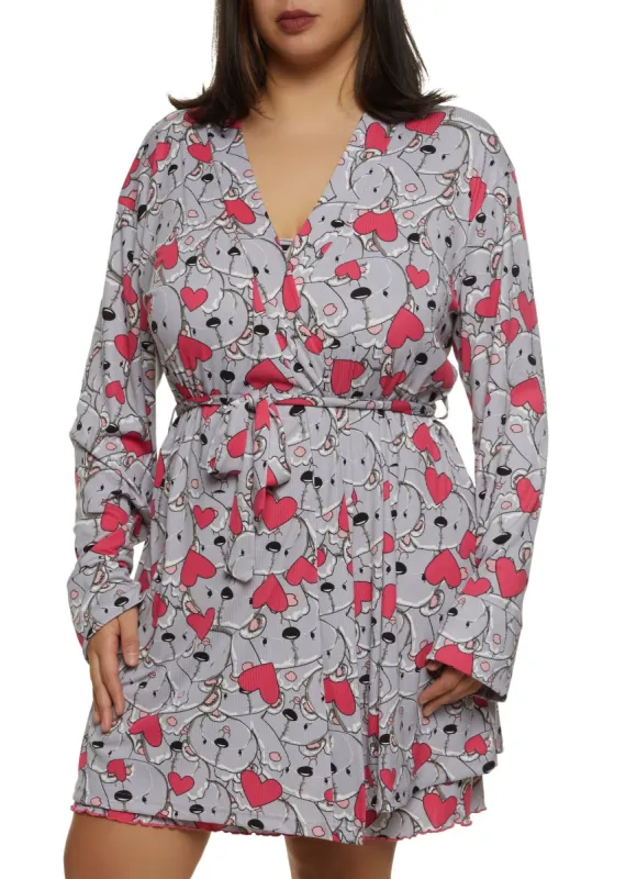 Plus Size Ribbed Bear Print Cami Nightgown with Robe sold by Rainbow