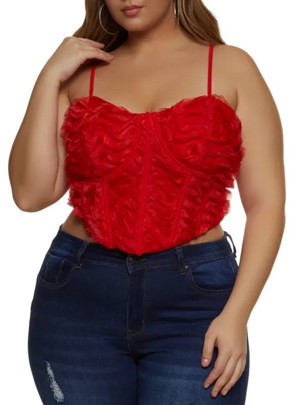 Plus Size Zip Back Ruffled Bustier Top sold by Rainbow