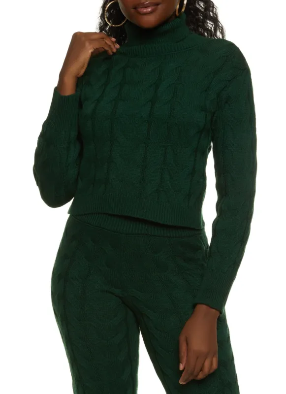 Cable Knit Turtleneck Cropped Sweater sold by Rainbow