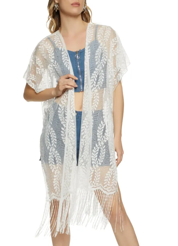 Lace Fringe Hem Kimono sold by Rainbow