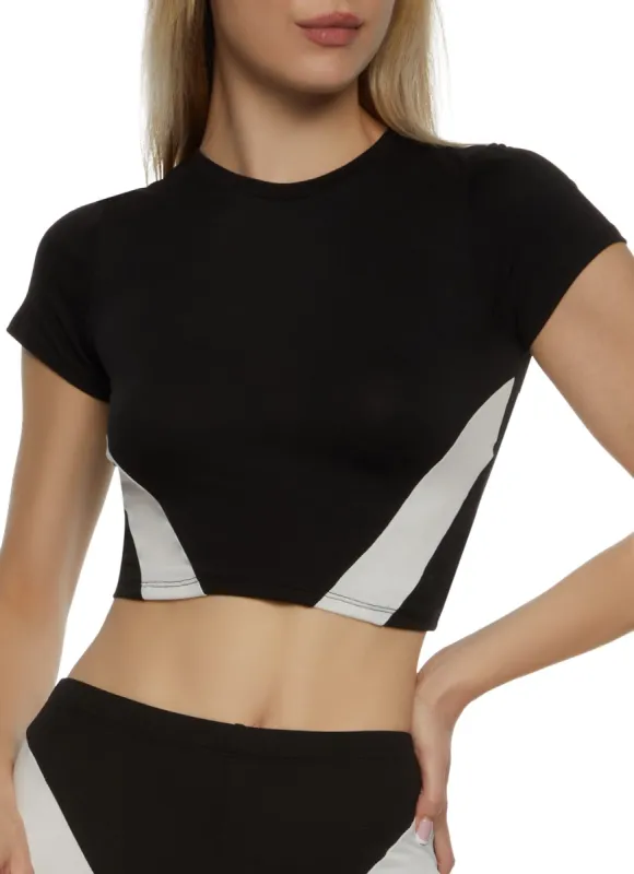 Color Blocked Brushed Knit Crop Top sold by Rainbow