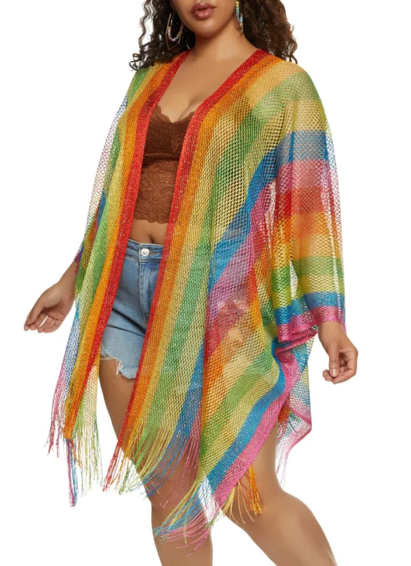 Lurex Rainbow Stripe Fringe Hem Kimono sold by Rainbow