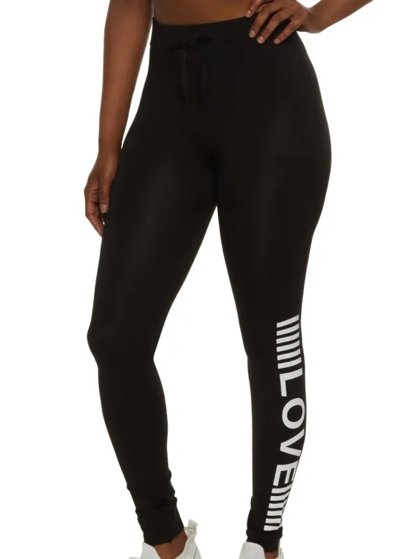 Love Side Graphic Drawstring Detail Leggings sold by Rainbow