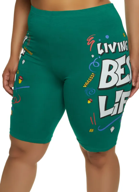 Plus Size Best Life Graphic Biker Shorts sold by Rainbow