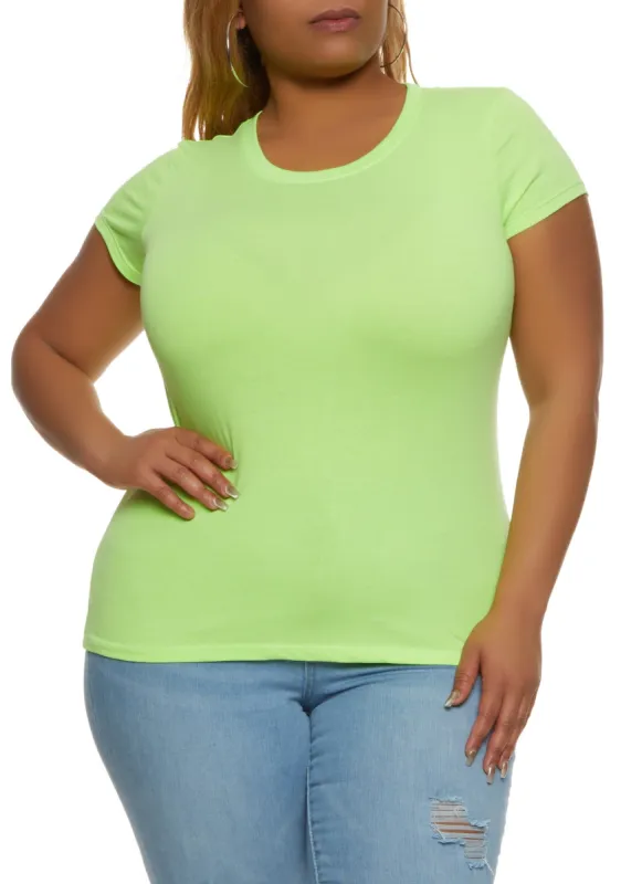 Plus Size Basic Short Sleeve Crew Neck Tee sold by Rainbow