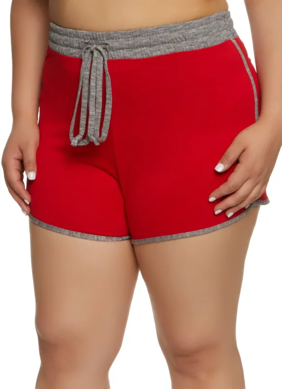 Plus Size Contrast Trim Drawstring Dolphin Shorts sold by Rainbow