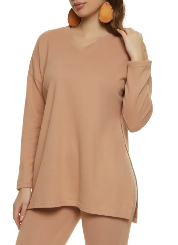 Brushed Knit Side Slit Tunic Top sold by Rainbow