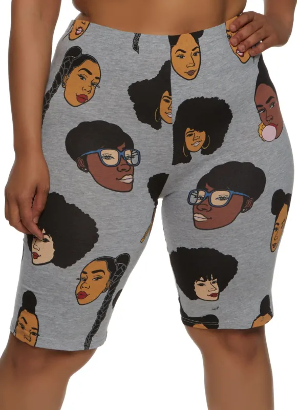 Plus Size Afro Girl Graphic Print Biker Shorts sold by Rainbow
