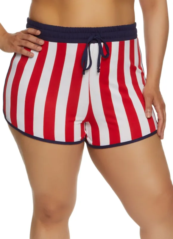 Plus Size Contrast Trim Drawstring Dolphin Shorts sold by Rainbow