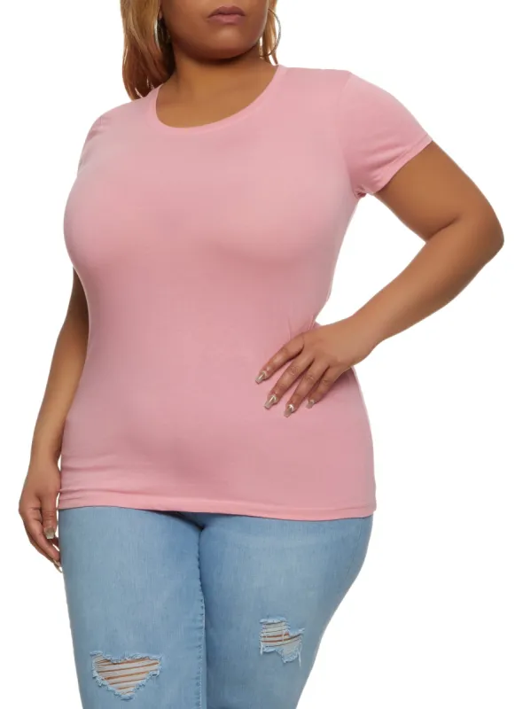 Plus Size Basic Short Sleeve Crew Neck Tee sold by Rainbow