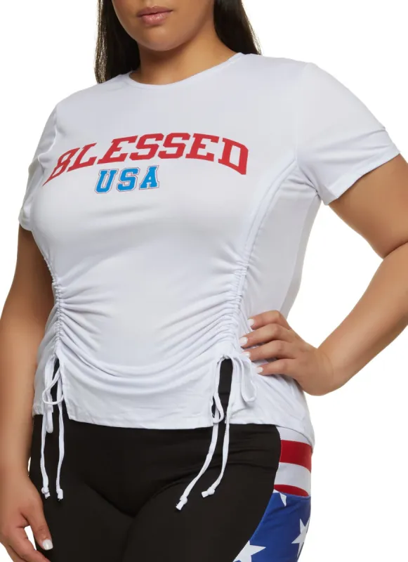 Plus Size Blessed USA Ruched Tee sold by Rainbow