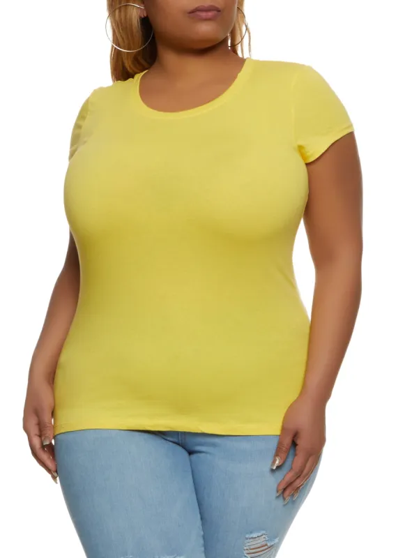 Plus Size Basic Short Sleeve Crew Neck Tee sold by Rainbow