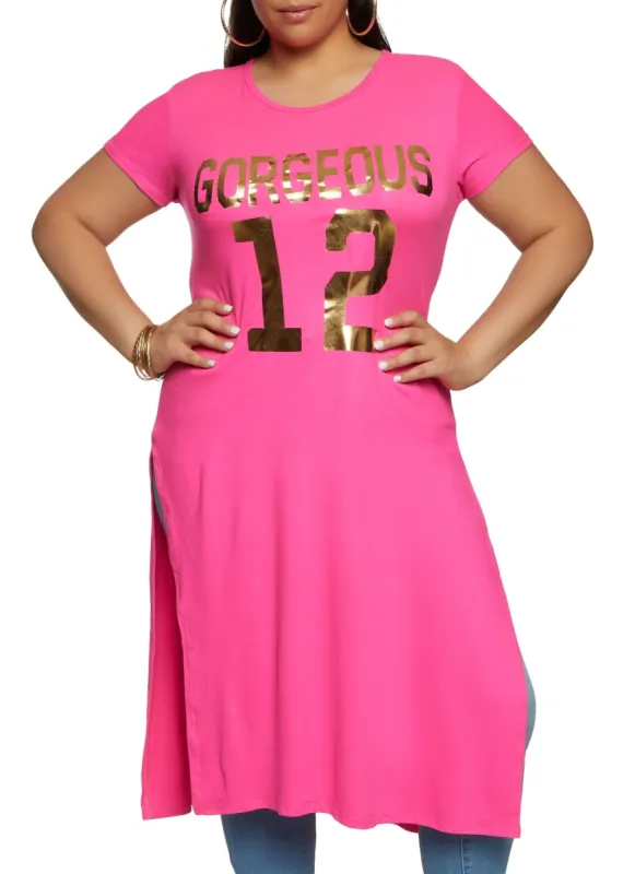 Plus Size Foil Screen Gorgeous 12 Maxi Tee sold by Rainbow