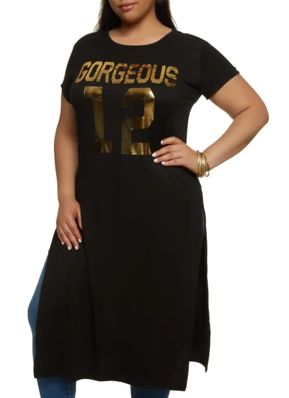Plus Size Foil Screen Gorgeous 12 Maxi Tee sold by Rainbow