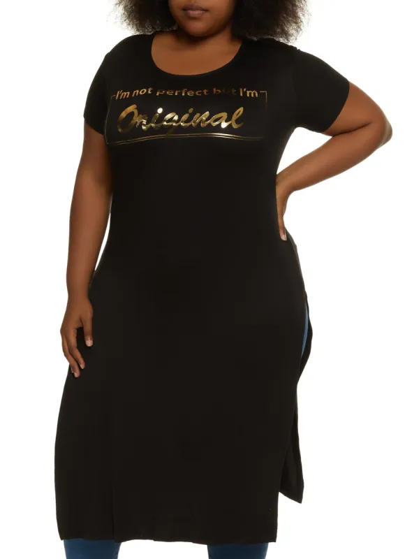 Plus Size Foil Im Not Perfect But Im Original Maxi Tee sold by Rainbow