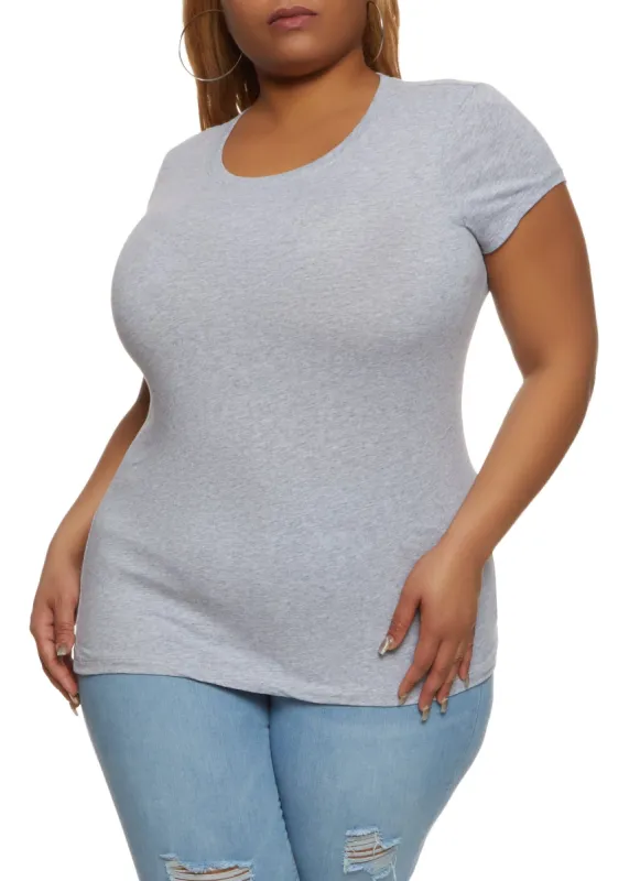 Plus Size Basic Short Sleeve Crew Neck Tee sold by Rainbow