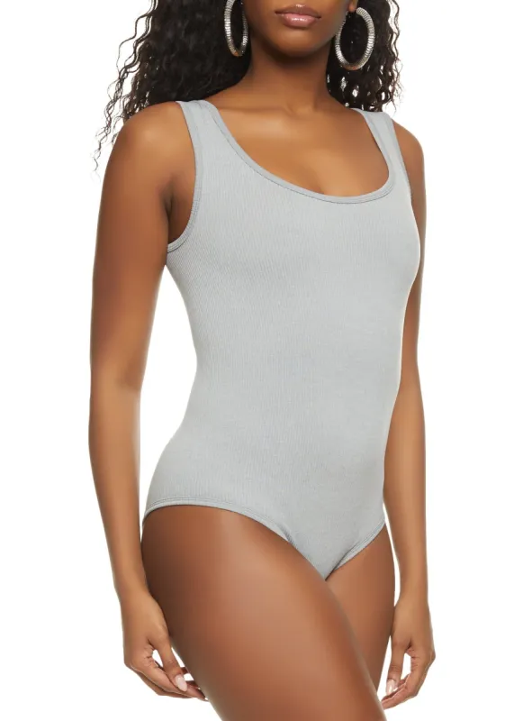 Ribbed Knit Scoop Neck Sleeveless Bodysuit sold by Rainbow