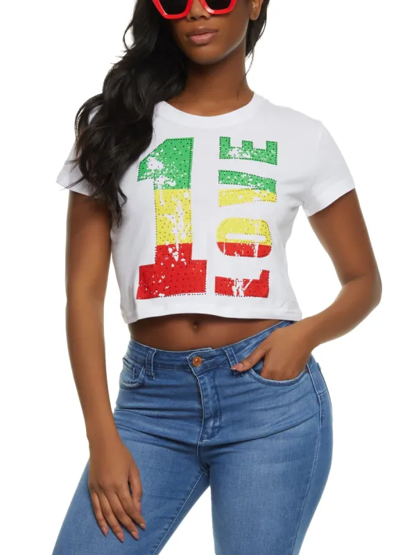 1 Love Rhinestone Cropped Graphic Tee sold by Rainbow
