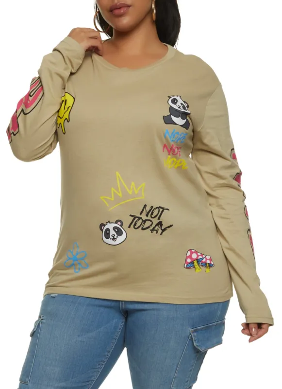Plus Size Nope Not Today Back Graphic Tee sold by Rainbow